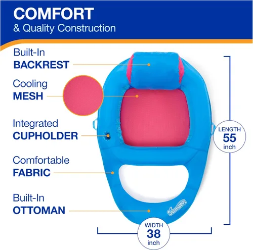 Vista 3 de SwimWays Spring Float - Tumbona reclinable prémium para piscina, flotadores inflables para adultos con inflado rápido para edades de 15 años