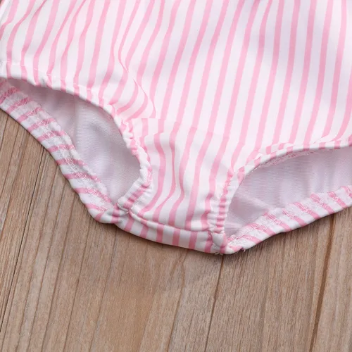 Vista 7 de YOUNGER TREE Traje de baño de verano para niñas pequeñas, sin mangas, traje de baño a rayas, traje de dos piezas, bikini