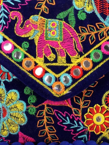 Vista 3 de Rajasthani tradicional bordado elefante ilustraciones gran tamaño bolso
