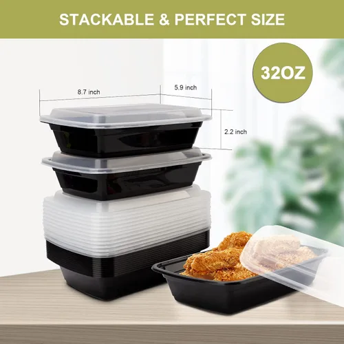 Vista 6 de Ezalia Paquete de 50 - Recipientes para Preparación de Comidas de 32 oz, Recipientes de Plástico para Preparación de Alimentos Reutilizables, A