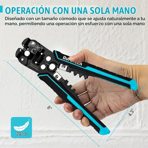 Vista 5 de DURATECH Pelacables autoajustable, herramienta automática 3 en 1 para pelar 22-7 AWG y herramienta de prensado, pelado/prensado/corte de 22-10 AWG