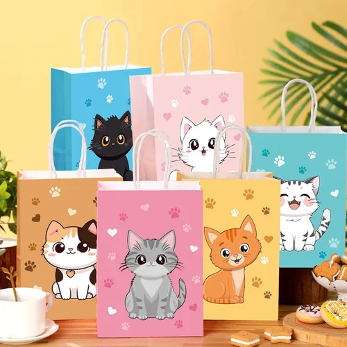 Vista 3 de Zhanmai 24 piezas de bolsas de regalo para gatos, bolsas de fiesta para gatos, lindos regalos de gatito, bolsas de papel para dulces con asas