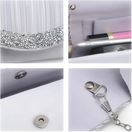 Vista 6 de Dasein Bolsos de noche de satén para mujer, monederos de mano, bolso de mano, bolsos formales de fiesta, baile de graduación con diamantes