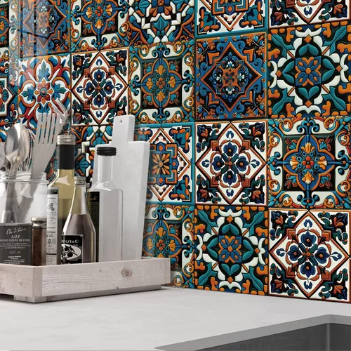 Vista 45 de Alwayspon Adhesivo para azulejos de pared moriscos para despegar y pegar, calcomanías de vinilo autoadhesivas para azulejos de cocina y baño, 4 x 4