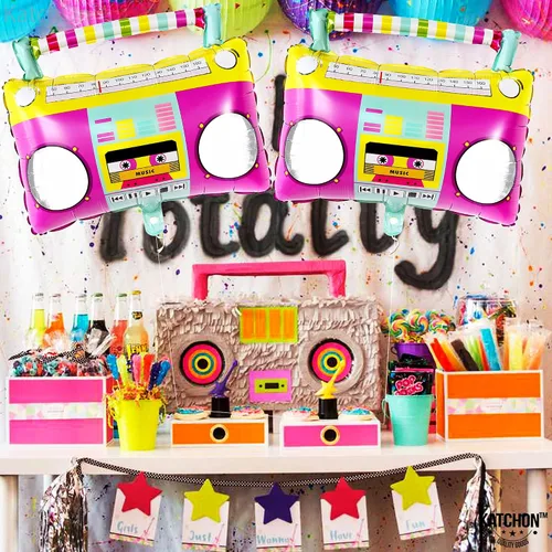Vista 3 de KatchOn Juego de globos grandes Boombox de 22 pulgadas, decoraciones de fiesta de los años 90 y discoteca, globos de caja boom de los años 80