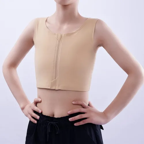Vista 2 de Sujetador transgénero FTM para mujer, con cremallera, transpirable, media carpeta