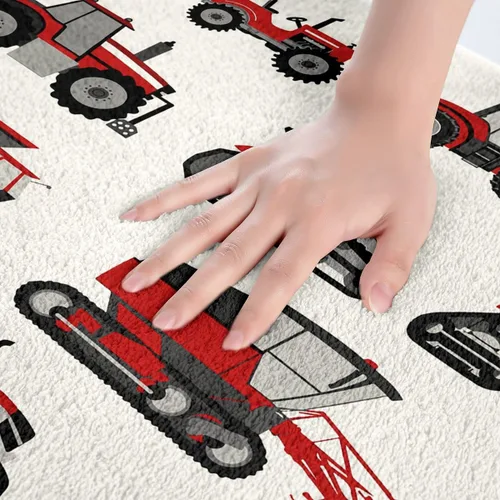 Vista 3 de Alfombra roja de tractor para baño, equipo pesado, antideslizante, absorbente de agua, para niños, cosechadora, tina, ducha, forro polar, alfombra