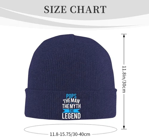 Vista 2 de Pops The Man The Myth The Legend Warm Winter Hats Black Thick Knit Cuff Beanie Cap with Lining Classic Men's