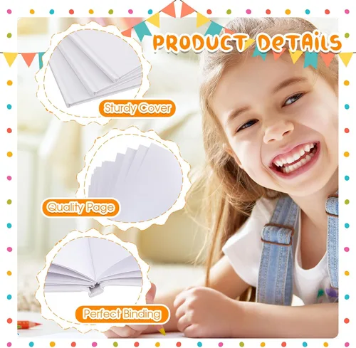 Vista 3 de Henoyso 50 libros blancos de tapa dura en blanco para que los niños escriban historias, 40 páginas de 6 x 8 pulgadas, cuaderno de bocetos en blanco