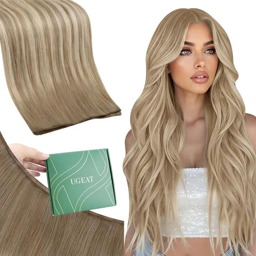 Vista 26 de Ugeat Extensiones de cabello humano de trama de mariposa, color negro, 16