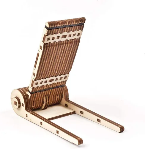 Vista 4 de UGEARS Soporte plegable ajustable para teléfono, compatible con teléfonos inteligentes y tabletas, soporte móvil de madera hecho a mano, perfecto
