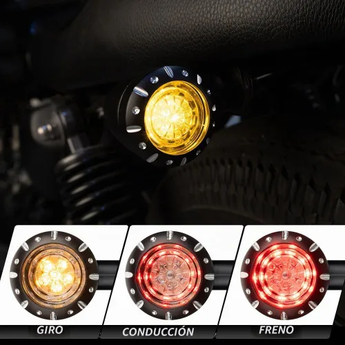 Vista 2 de Luz de señal de giro trasera tipo bala para motocicleta, 4 cables, indicador LED compatible con Chopper Bobber Harley Softail Iron Cruiser Honda 4