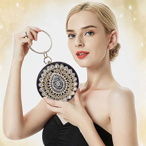 Vista 6 de Yokawe - Bolso de mano con diamantes de imitación para mujer, con purpurina y cristal