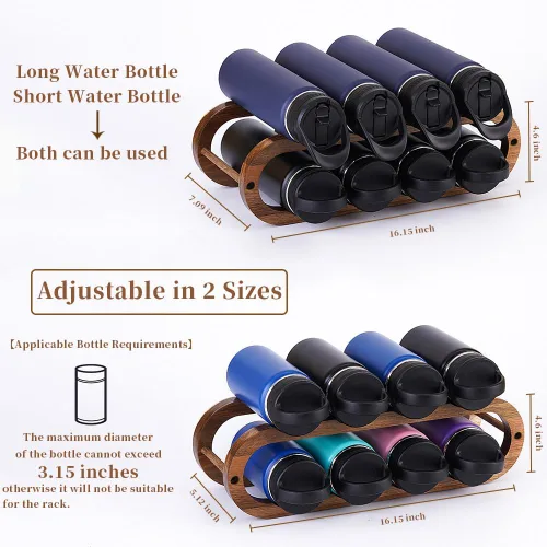 Vista 3 de Navtcow Estante para vino y organizador de botellas de agua 2 en 1 para armario y encimera, ajustable en 2 tamaños (madera de acacia de 2 niveles)