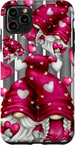 Vista 13 de Pink Heart Pattern On Grey Striped Decor Valentine Gnome Case for iPhone 17