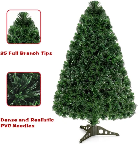 Vista 3 de BestComfort Árbol de Navidad preiluminado de 3 pies con luces multicolores, árbol de Navidad artificial de fibra óptica con 85 puntas de ramas