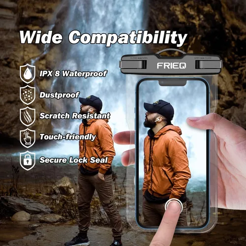 Vista 5 de Bolsa impermeable para teléfono, paquete de 2, funda impermeable universal IPX8, bolsa seca con cordón para iPhone 14/13/12/11 Pro Max, Samsung