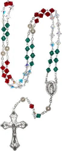 Vista 2 de Rosario de oración católica hecho con piedras preciosas, cristal austriaco o vidrio Incluye bolsa de rosario, folleto Cómo rezar el rosario y mes