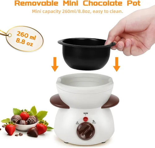 Vista 16 de Mini olla para fundir chocolate, fuente de fondue de chocolate, máquina calentadora de 8.79 onzas para chocolate con leche, queso, mantequilla Rojo
