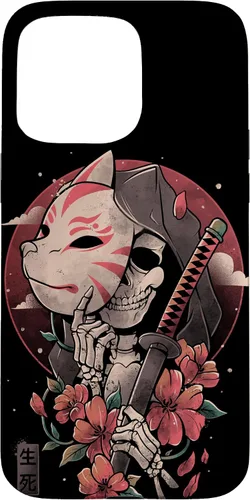 Vista 28 de iPhone 16 Death Messenger Japanese Aesthetics Grim Reaper Kitsune Mask Case