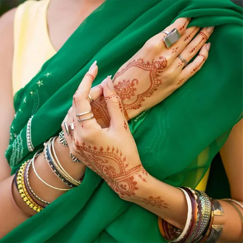 Vista 3 de Tatuajes temporales de henna para mujer, calcomanías de tatuajes de henna marrón, impermeables, encaje sexy, flores, tatuajes falsos de henna