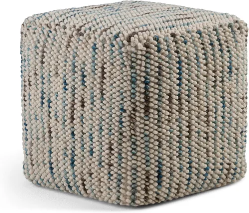 Vista 12 de SIMPLIHOME Eastmont - Puf cuadrado de 18 pulgadas de ancho, tejido a mano de poliéster PET en color crema, taburete bohemio para interiores