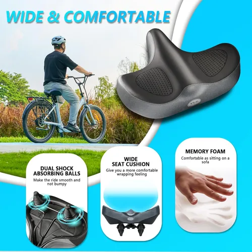 Vista 4 de YLG - Asiento de bicicleta de gran tamaño, cómodo asiento de bicicleta, sillín de repuesto de bicicleta con espuma viscoelástica, sillín
