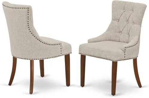 Vista 9 de East West Furniture FRP1T02 Friona Parson - Juego de 2 sillas de comedor con botones copetudos y ribete de cabeza de clavo, color beige claro, juego