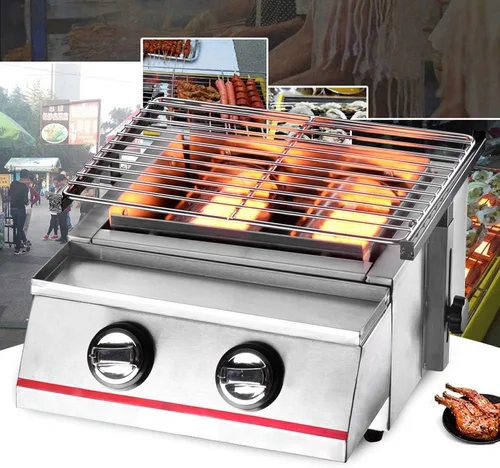 Vista 4 de Parrilla de mesa portátil de gas de 2 quemadores, barbacoas de gas LPG, parrilla de mesa antiadherente, parrilla de gas para fiestas, barbacoas
