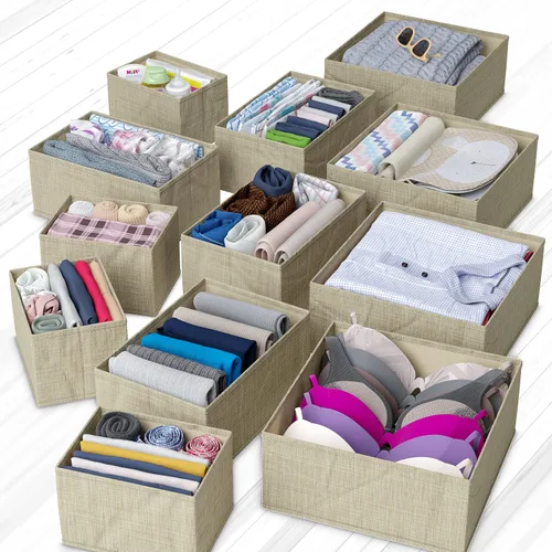 Vista 5 de Organizador de Cajones para Ropa Juego de 12 Beige - Organizador de Cómoda Para Guardería, Dormitorio, Armario - Los Organizadores Perfectos de Ropa