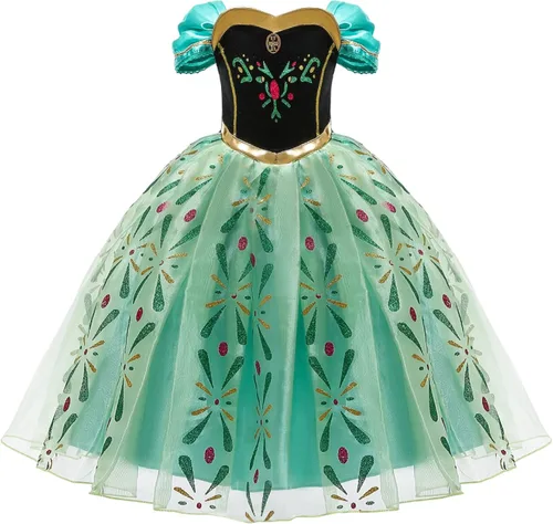 Vista 2 de Snow Queen Anna Princess Costume Birthday Party Dress Up for Little Girls with Wig,Crown,Wand,Gloves 3-10 Years