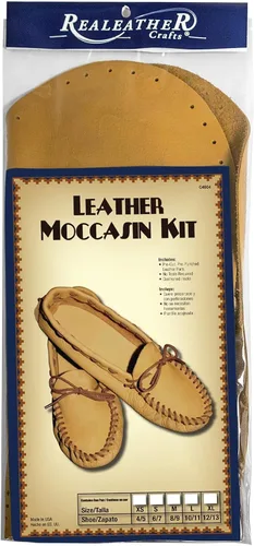 Vista 8 de Realeather C4607-00 Kit de Artesanía en Cuero de Mocasines para Bebé, Talla 6-9 Meses, Ante, 1 Par