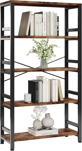 Vista 9 de IRONCK Estanterías y librerías, estante de 80cm de ancho, estantería de escalera de 5 niveles, 50kg/estante, estilo industrial vintage, estantería