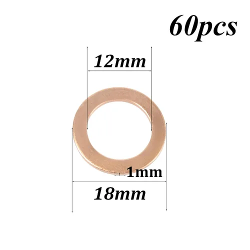 Vista 2 de 60 anillos de sellado de cobre para arandela plana M12, diámetro interior 0.472 in, diámetro exterior 0.709 in, grosor 0.039 in, anillo de cobre