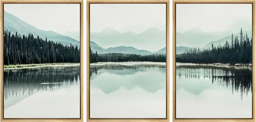 Vista 148 de NWT Lienzo enmarcado para pared, juego de arte en acuarela pastel, bosque de montaña oscura, naturaleza silvestre, ilustraciones de arte moderno