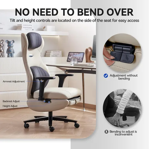 Vista 4 de EMIAH Silla de oficina ergonómica con reposapiés, silla de oficina reclinable con brazos ajustables y reposacabezas, silla de juegos de respaldo