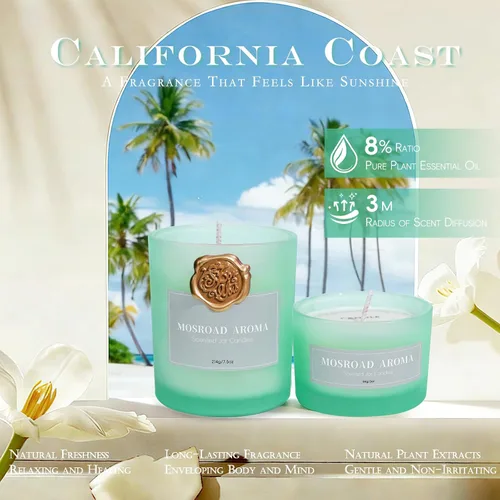 Vista 3 de California Coast - Juego de 2 velas perfumadas en tarro para fragancia del hogar, velas de lujo de cera de soja perfumadas para la playa, aroma