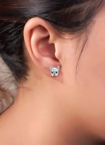 Vista 6 de Aretes para niñas, aretes hipoalergénicos de bulldog francés para niñas, tornillos de tuerca en la parte trasera de seguridad, poste de orejas ultra