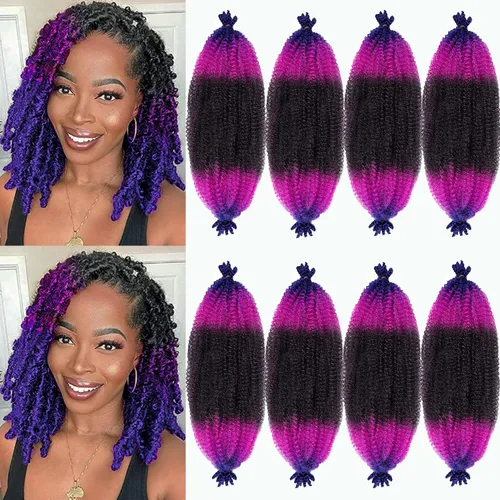 Vista 29 de Extensiones de cabello trenzado con resorte Marley Twist de 8 pulgadas, paquete de 8 para niños, cabello rizado y trenzado kinky, locs suaves