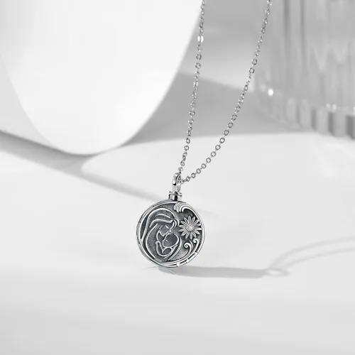 Vista 88 de Collar con colgante de urna de cenizas de cremación y árbol de la vida para mujer, plata de ley US1