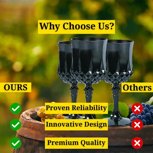 Vista 6 de Fun Express Copas de vino de plástico con patrón negro a granel, 48 piezas, bodas, recepciones, suministros para fiestas de gran evento