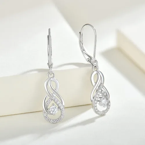 Vista 4 de Starchenie Pendientes Infinity Pendientes colgantes de plata de ley, pendientes de palanca con piedras preciosas trenzadas