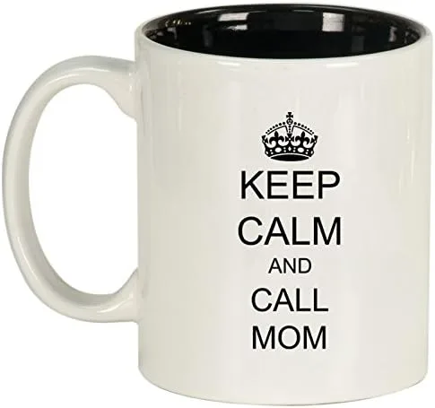 Vista 5 de Taza de cerámica con texto en inglés "Keep Calm and Call Mom", color negro