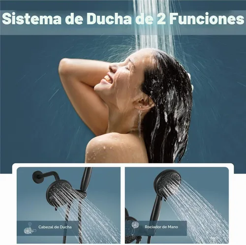 Vista 3 de Aolemi Juego de grifo de ducha dual 8 modos de cabeza y mango Kit negro