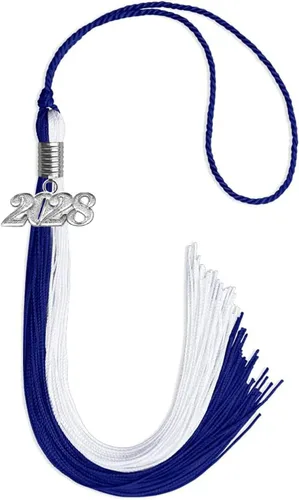 Vista 91 de Endea Graduation Borla de doble color con gota de fecha plateada (negro/oro antiguo, 2025)