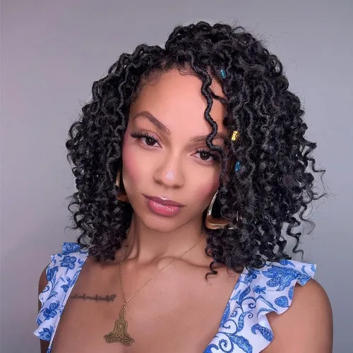 Vista 7 de 8 pulgadas Goddess Faux Locs pelo de ganchillo para mujer negro 7 paquetes de rastas estilo bohemio río para mujeres niños cabello pre rizado