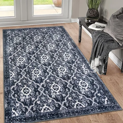 Vista 43 de KILOCOCO Alfombra marroquí pequeña, de 2 x 3 pies, color negro/dorado, súper suave, lavable, para interiores, vintage, lavable, antideslizante