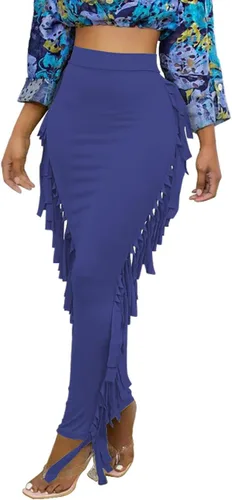 Vista 3 de Lrady Faldas largas de tubo con cintura elástica y borlas laterales para mujer