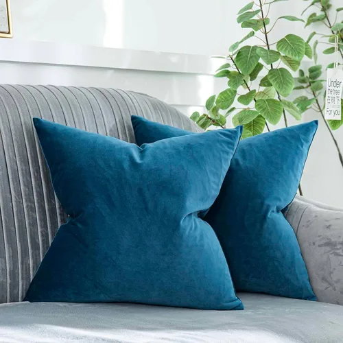 Vista 38 de Juego de 2 fundas de almohada decorativas de terciopelo de 14 x 14 pulgadas con cremallera, fundas de cojín cuadradas suaves y lisas de lujo