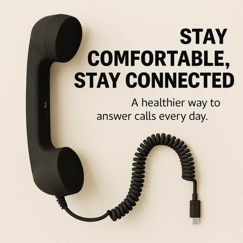 Vista 3 de Auricular retro para teléfono tipo C, teléfono retro con cable con micrófono y altavoz, receptor de teléfono clásico para teléfono celular